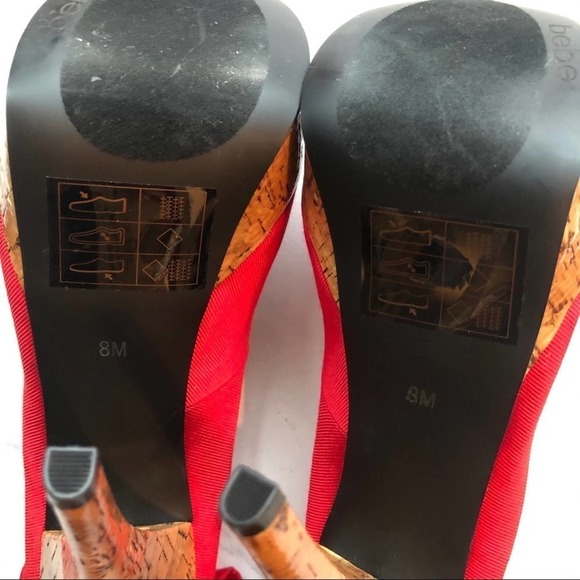 Bebe Stiletto High Heels Kahilia Ruby Red Size 8 Platform Cork Bow Formal - Picture 9 of 16